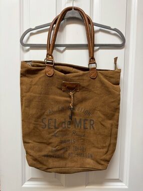 Sel de Mer Canvas Tote in Brown with Leather Handles